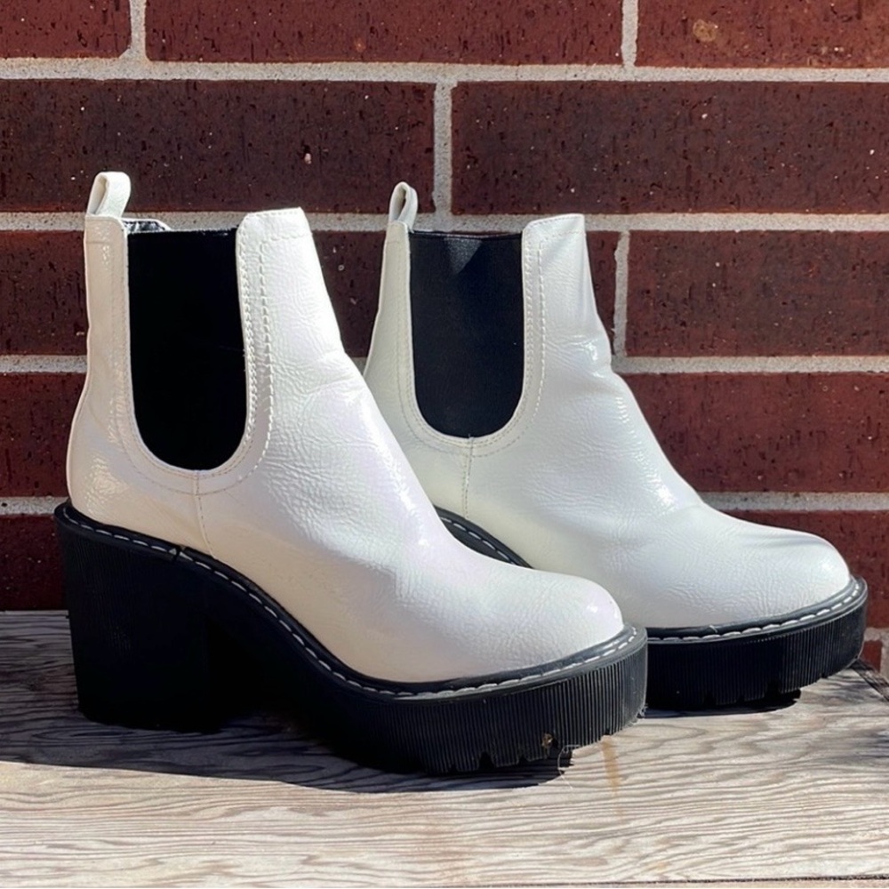 Forever 21 White Ankle Boots with Black Soles